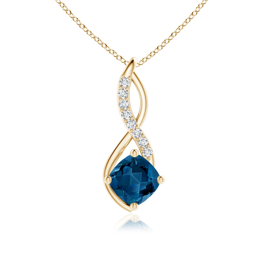 6mm AAA London Blue Topaz Infinity Pendant with Diamond Accents in Yellow Gold 