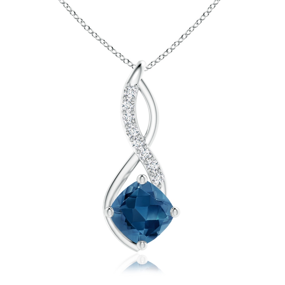 7mm AA London Blue Topaz Infinity Pendant with Diamond Accents in White Gold 