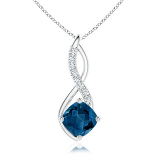 7mm AAA London Blue Topaz Infinity Pendant with Diamond Accents in White Gold