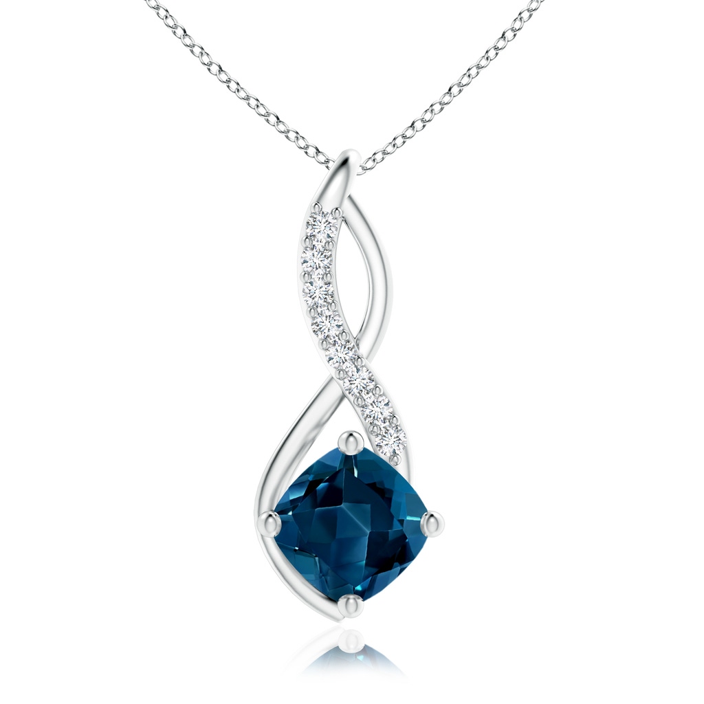 7mm AAAA London Blue Topaz Infinity Pendant with Diamond Accents in White Gold