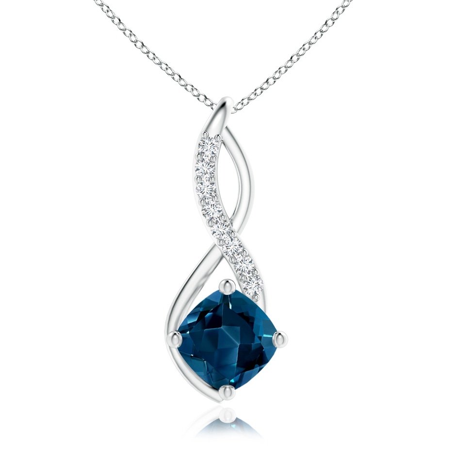 7mm AAAA London Blue Topaz Infinity Pendant with Diamond Accents in White Gold 