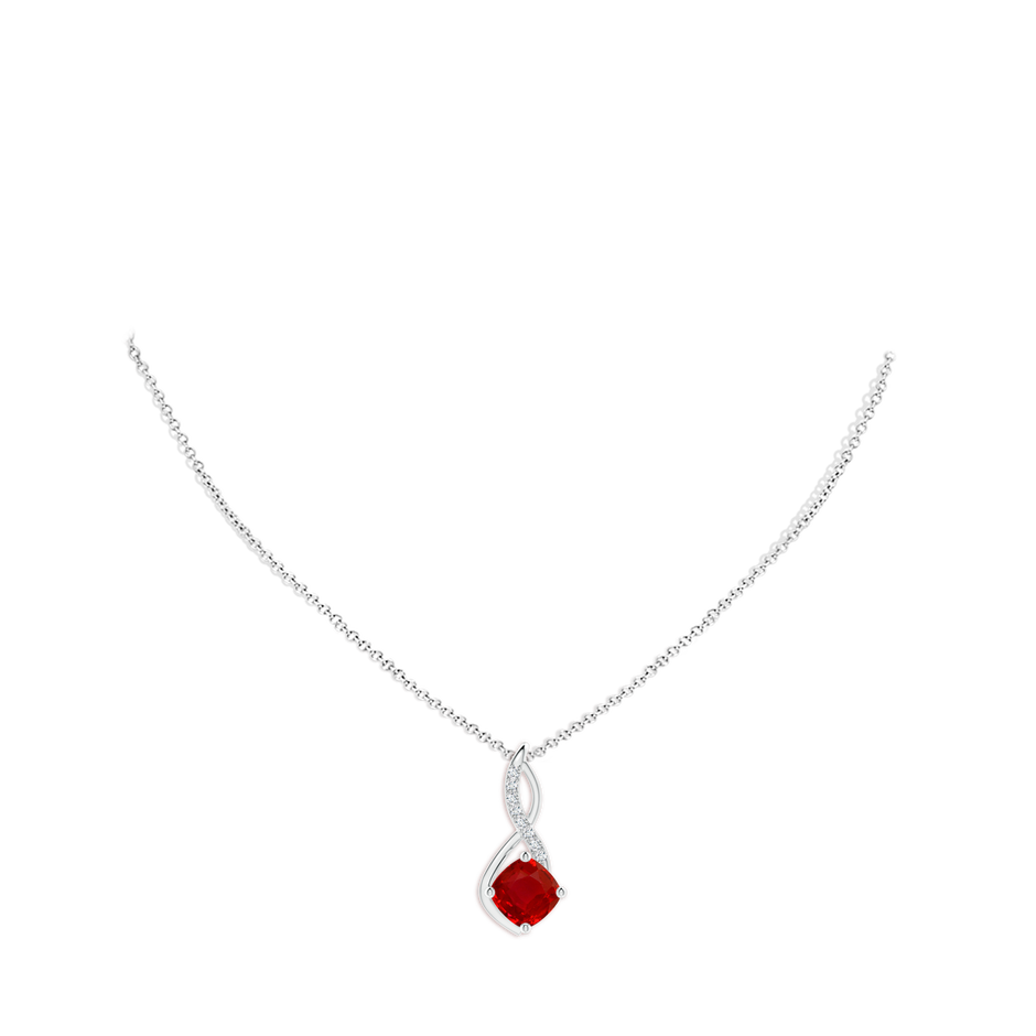 8mm AAA Ruby Infinity Pendant with Diamond Accents in White Gold pen