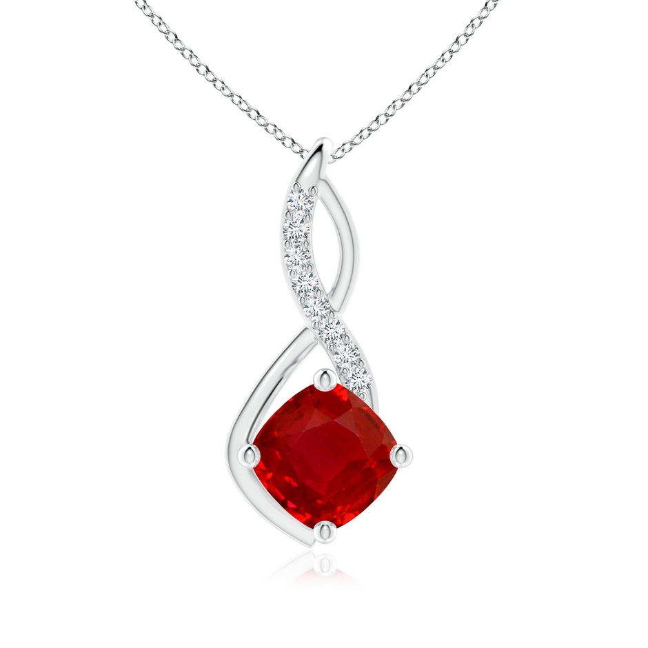 9mm AAA Ruby Infinity Pendant with Diamond Accents in White Gold 