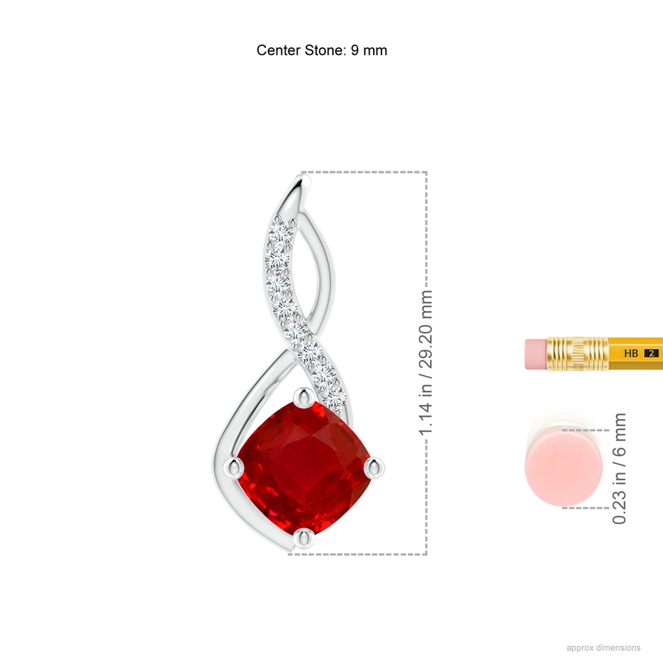 9mm AAA Ruby Infinity Pendant with Diamond Accents in White Gold ruler