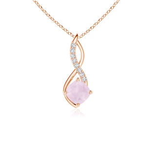 5mm A Rose Quartz Infinity Pendant with Diamond Accents in Rose Gold