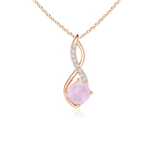 5mm AA Rose Quartz Infinity Pendant with Diamond Accents in Rose Gold