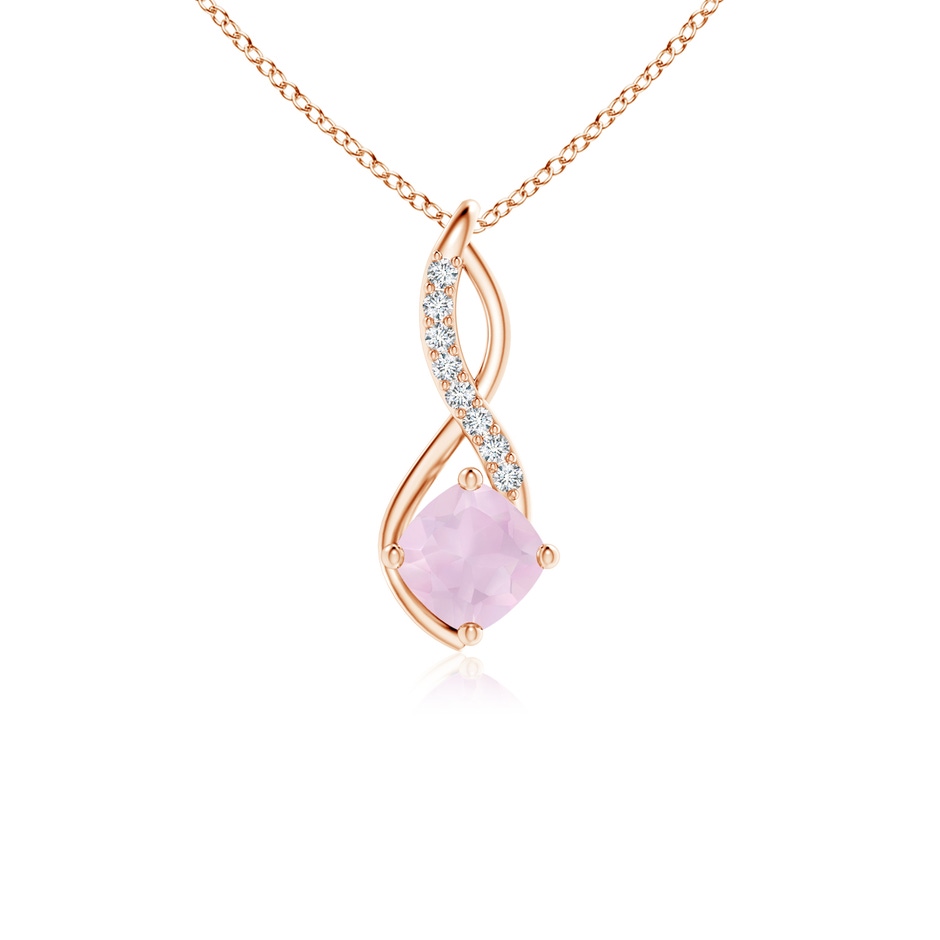 5mm AA Rose Quartz Infinity Pendant with Diamond Accents in Rose Gold 