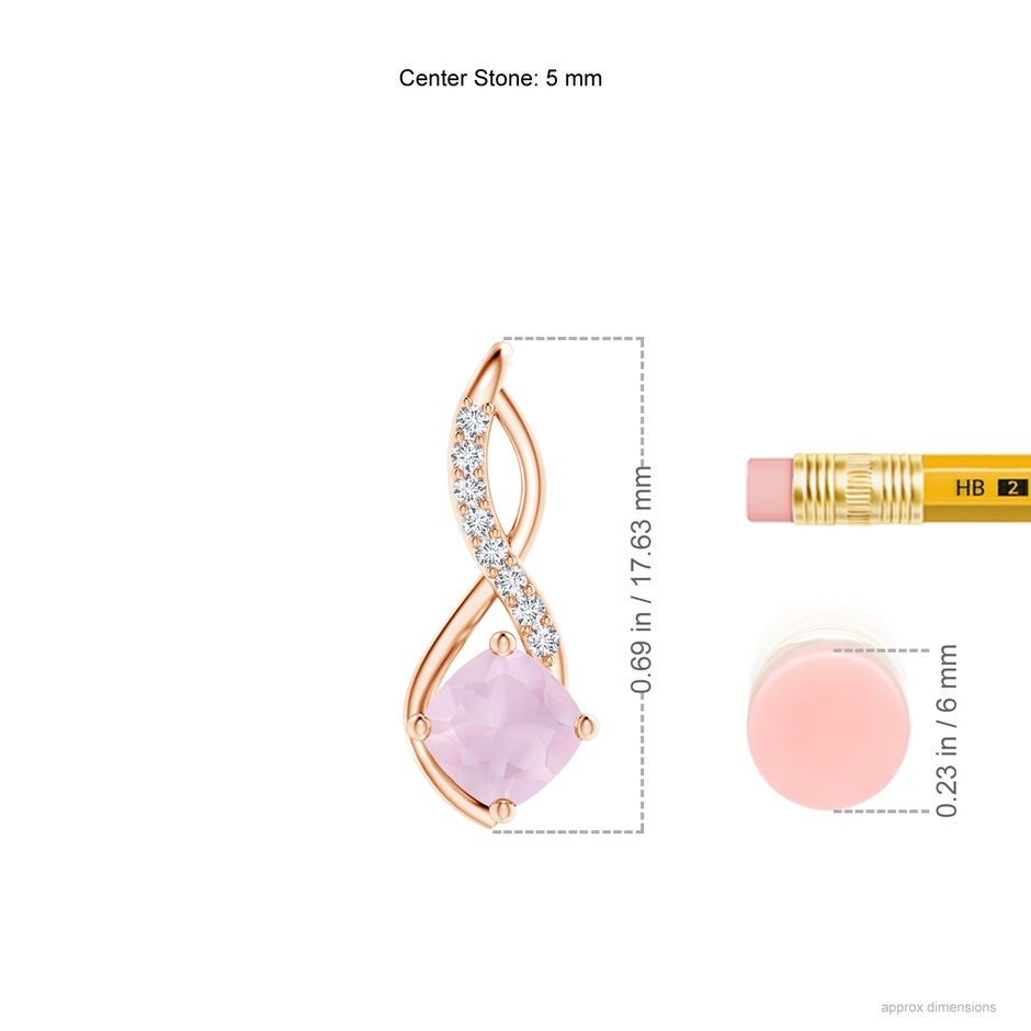5mm AA Rose Quartz Infinity Pendant with Diamond Accents in Rose Gold ruler