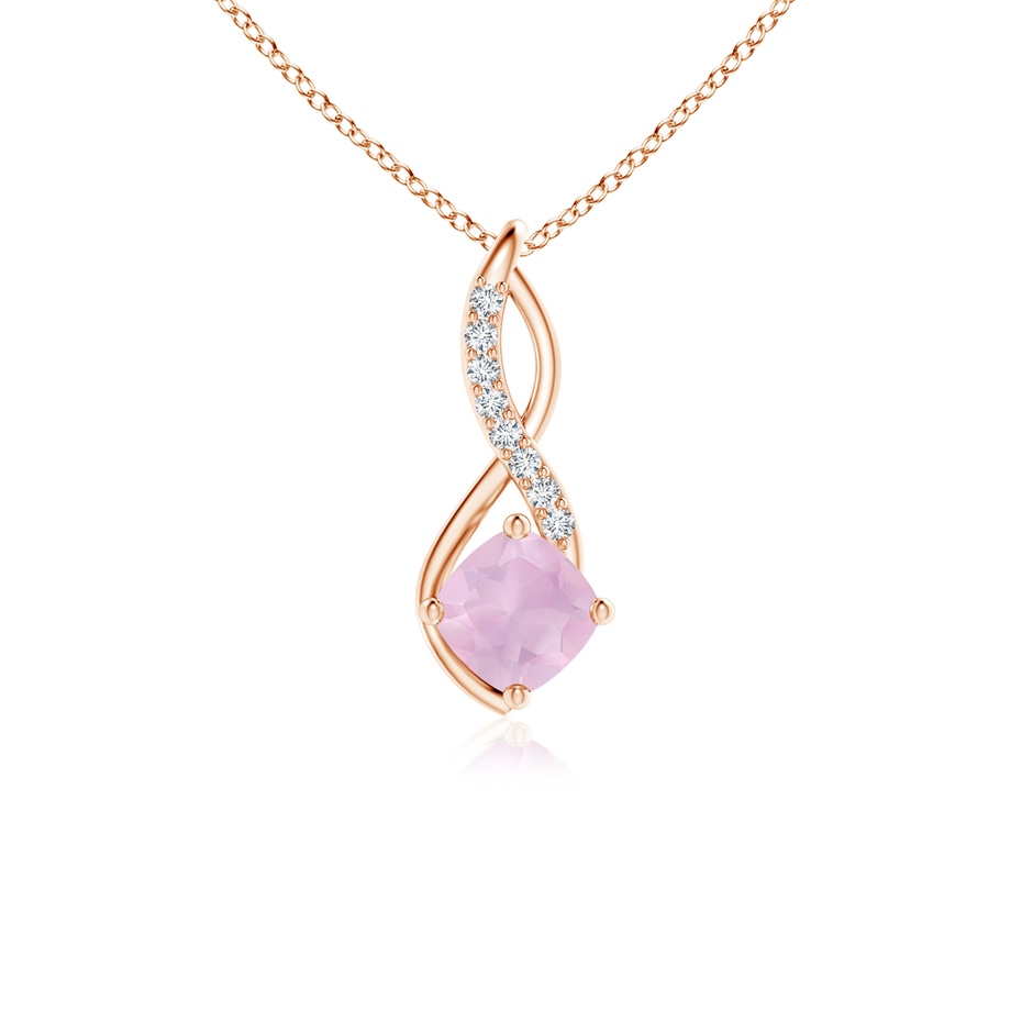 5mm AAA Rose Quartz Infinity Pendant with Diamond Accents in 18K Rose Gold 
