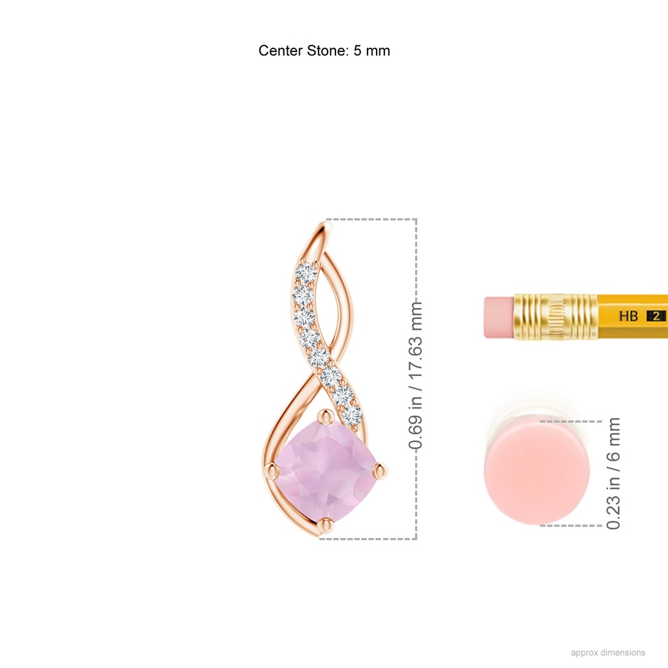 5mm AAA Rose Quartz Infinity Pendant with Diamond Accents in 18K Rose Gold ruler