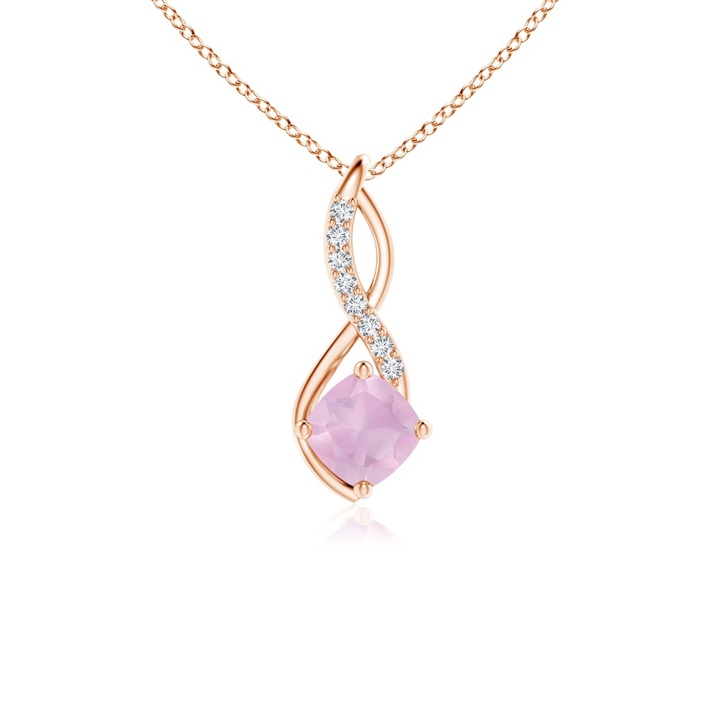 5mm AAAA Rose Quartz Infinity Pendant with Diamond Accents in Rose Gold