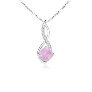 5mm AAAA Rose Quartz Infinity Pendant with Diamond Accents in White Gold