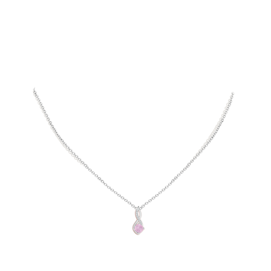 5mm AAAA Rose Quartz Infinity Pendant with Diamond Accents in White Gold body-neck