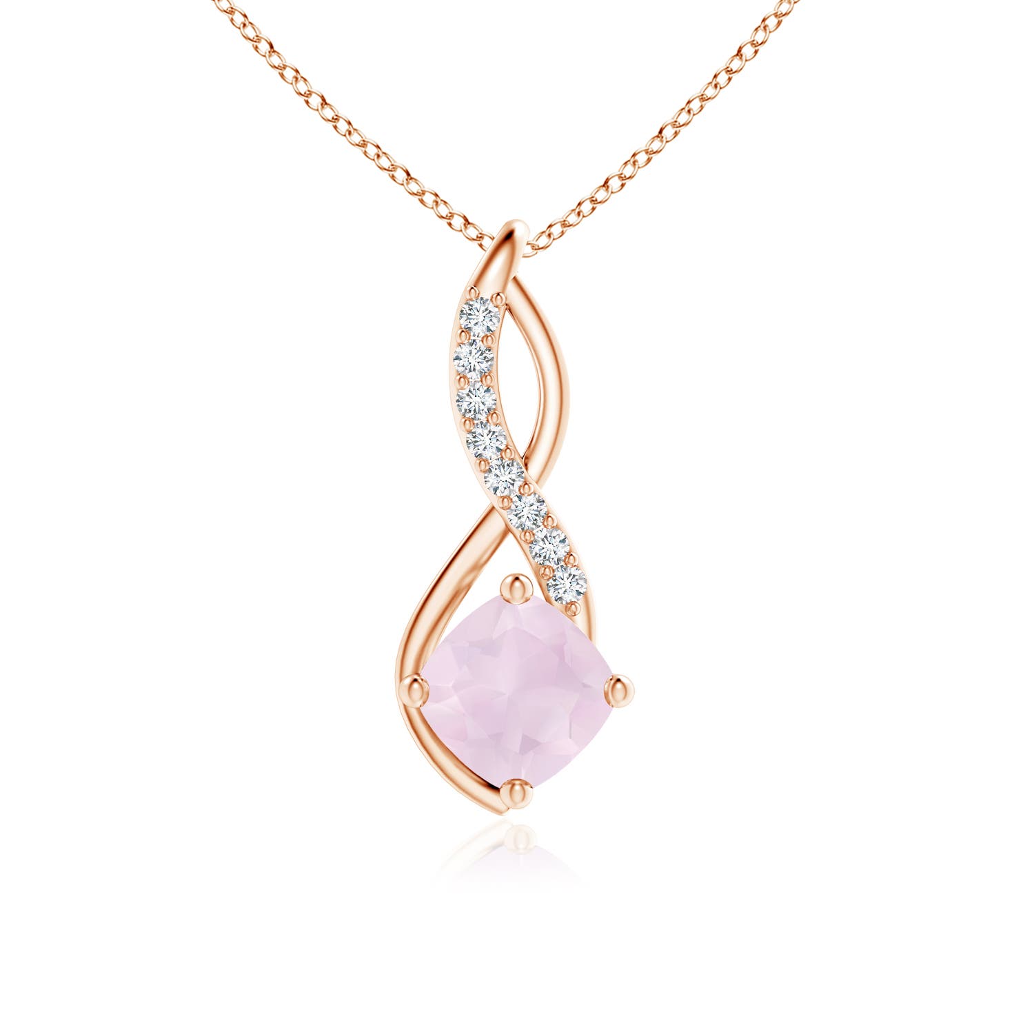 6mm A Rose Quartz Infinity Pendant with Diamond Accents in Rose Gold