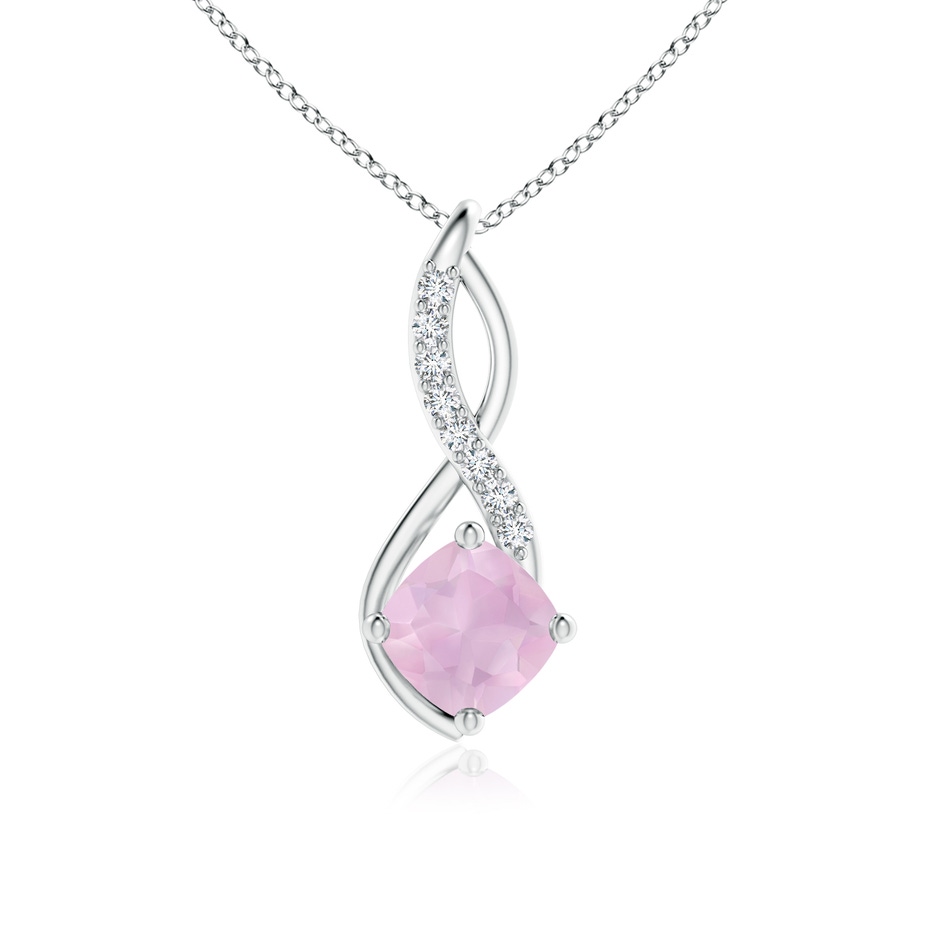 6mm AAA Rose Quartz Infinity Pendant with Diamond Accents in White Gold 