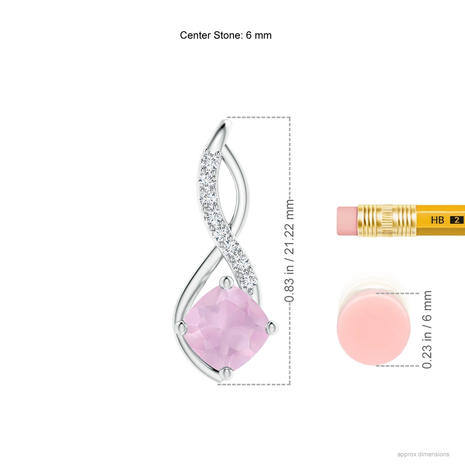 6mm AAA Rose Quartz Infinity Pendant with Diamond Accents in White Gold ruler