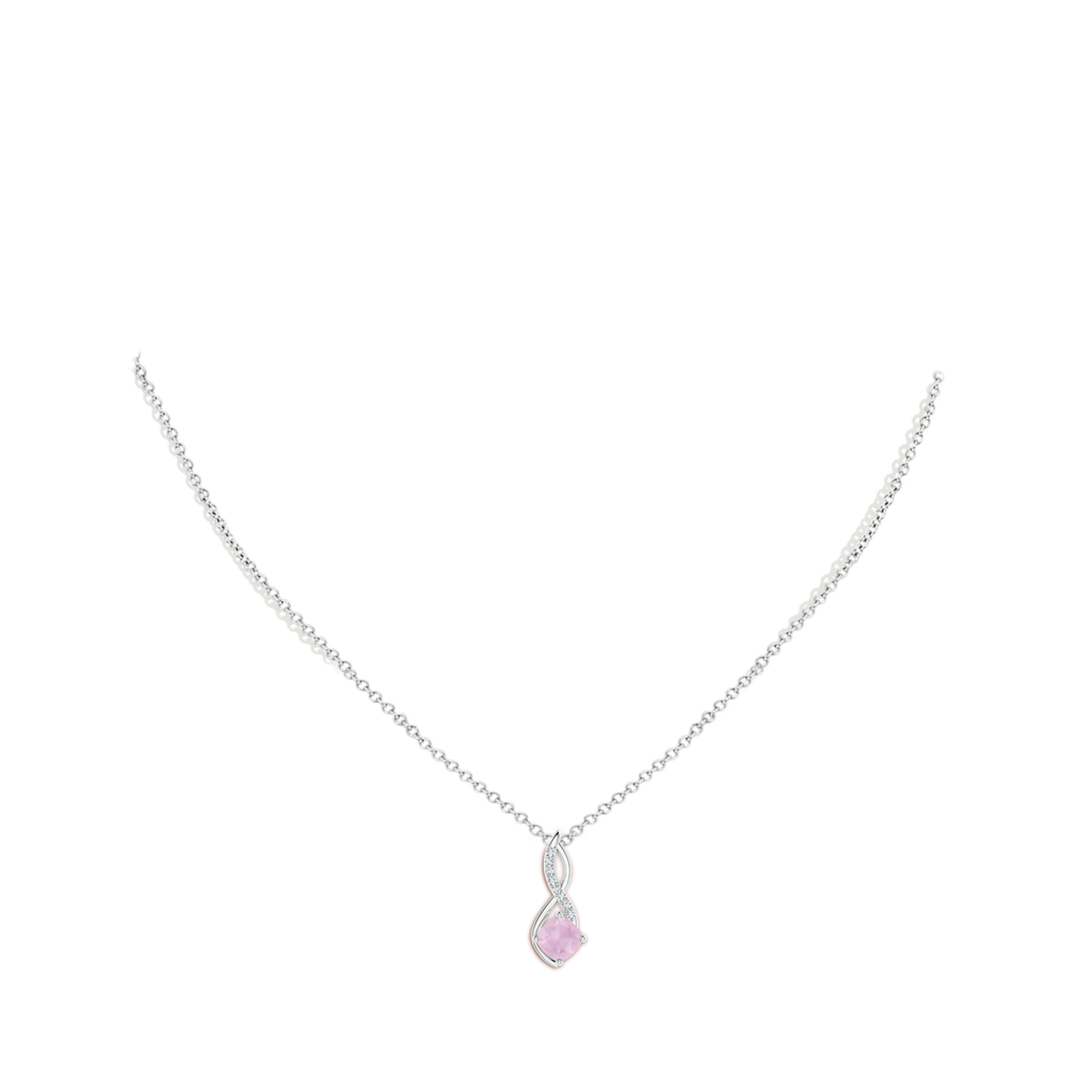 6mm AAA Rose Quartz Infinity Pendant with Diamond Accents in White Gold Body-Neck