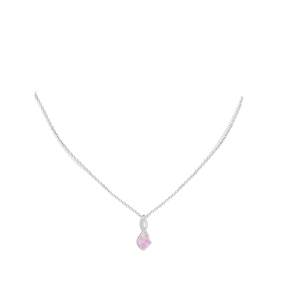 6mm AAA Rose Quartz Infinity Pendant with Diamond Accents in White Gold body-neck