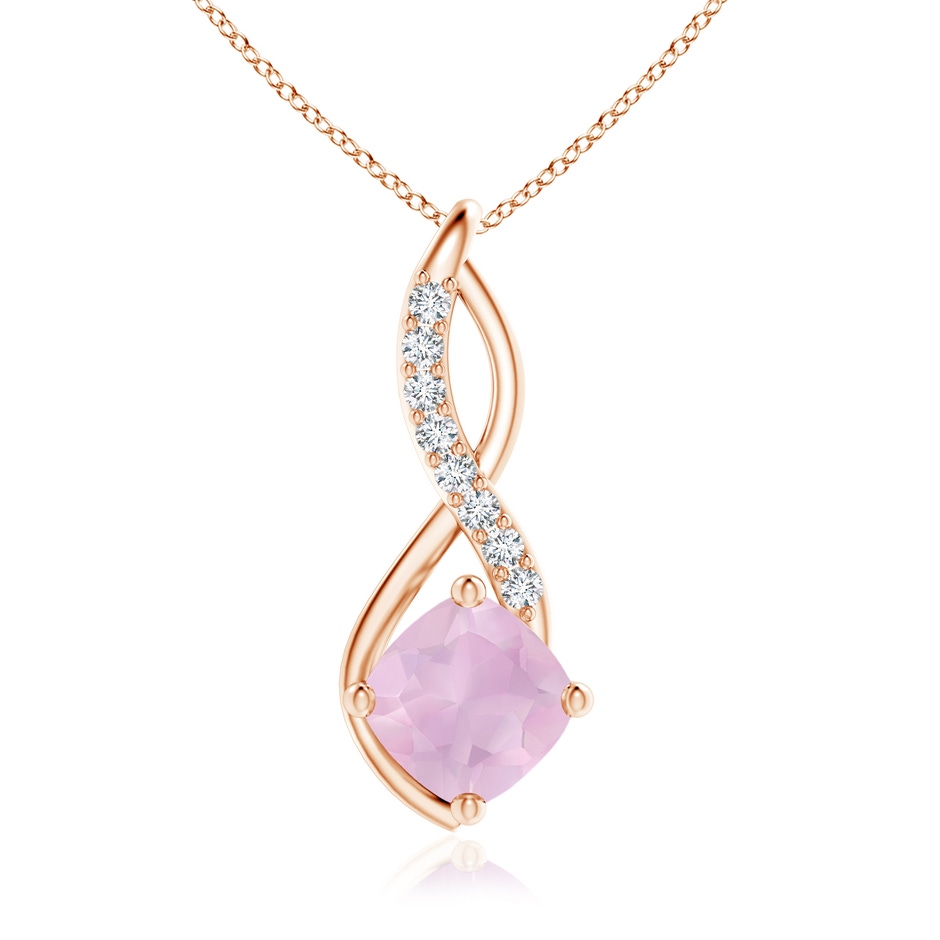 7mm AAA Rose Quartz Infinity Pendant with Diamond Accents in Rose Gold 