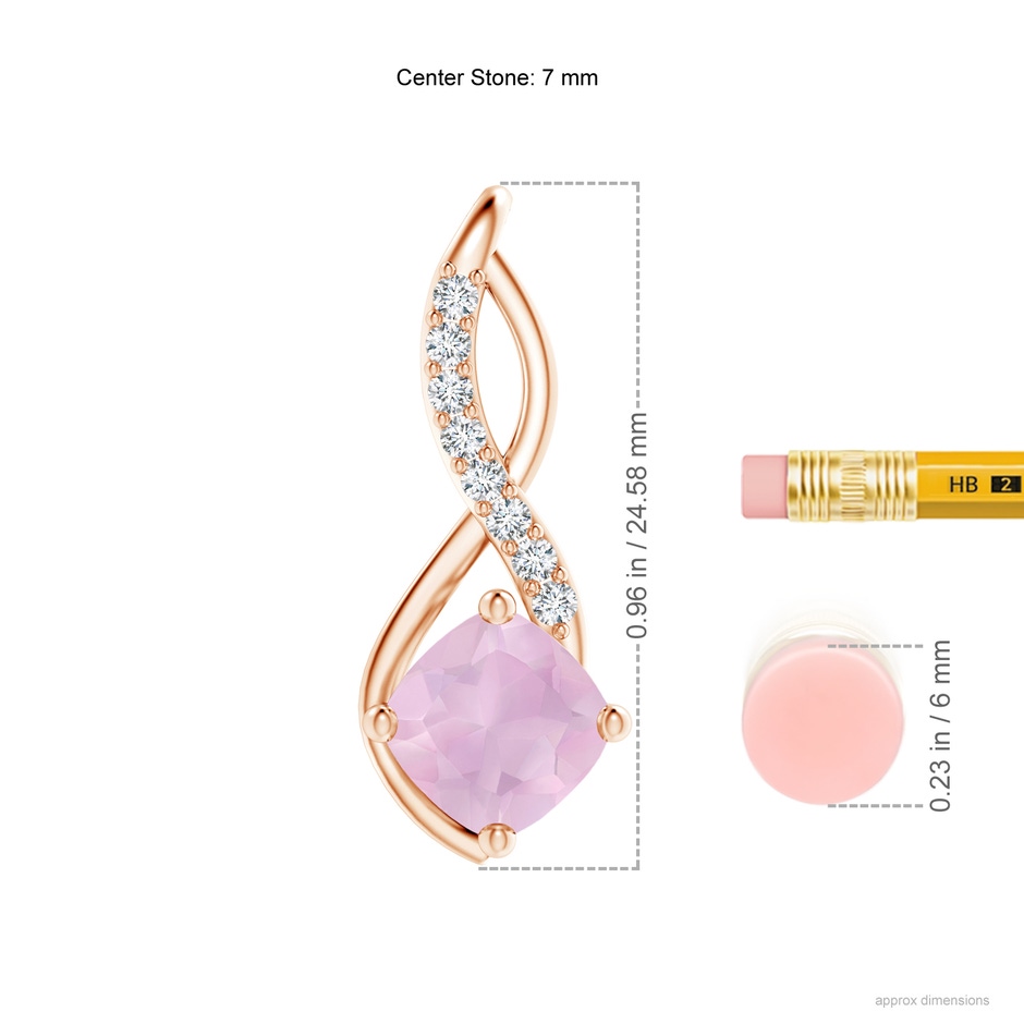7mm AAA Rose Quartz Infinity Pendant with Diamond Accents in Rose Gold ruler