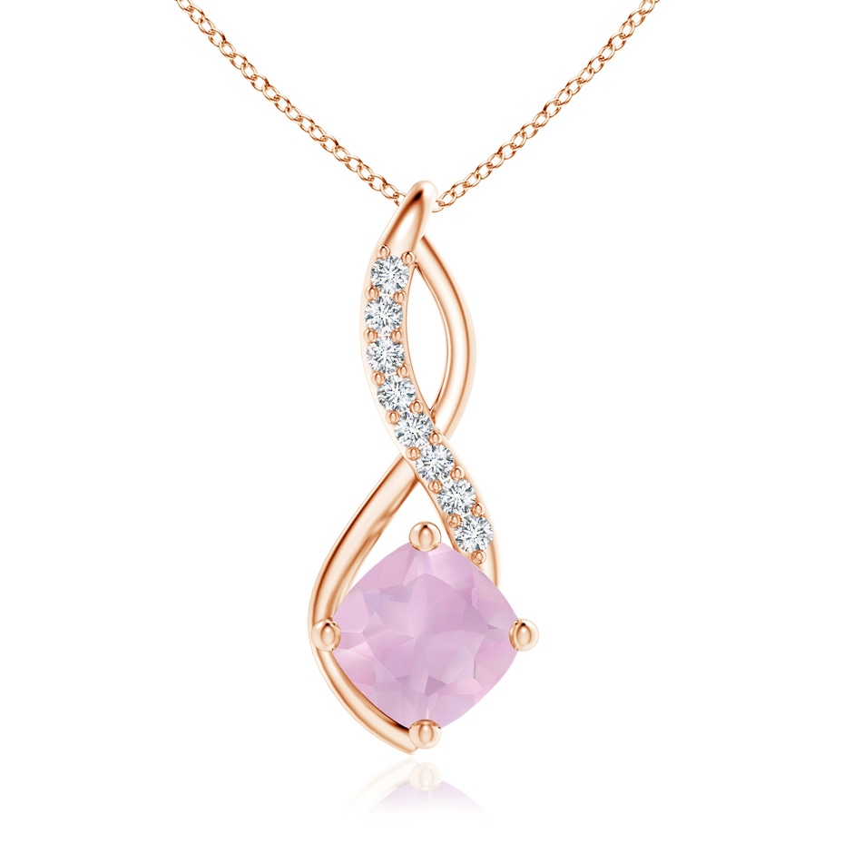 7mm AAAA Rose Quartz Infinity Pendant with Diamond Accents in 18K Rose Gold 