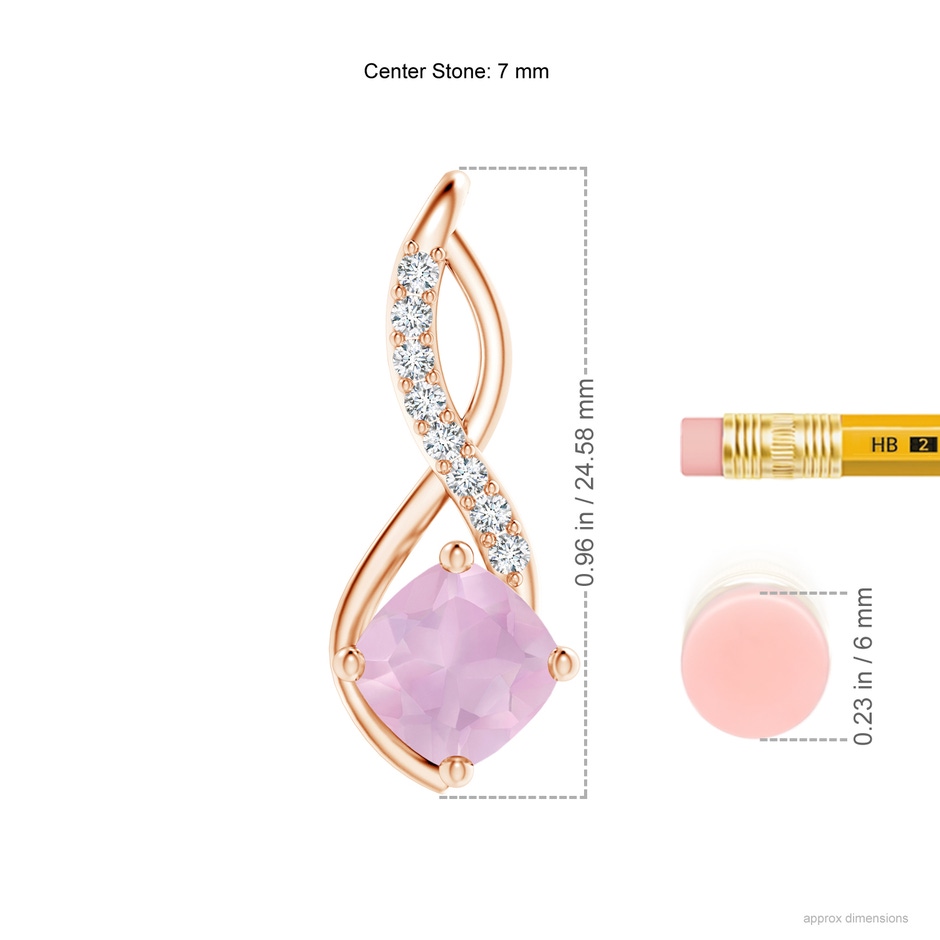 7mm AAAA Rose Quartz Infinity Pendant with Diamond Accents in 18K Rose Gold ruler