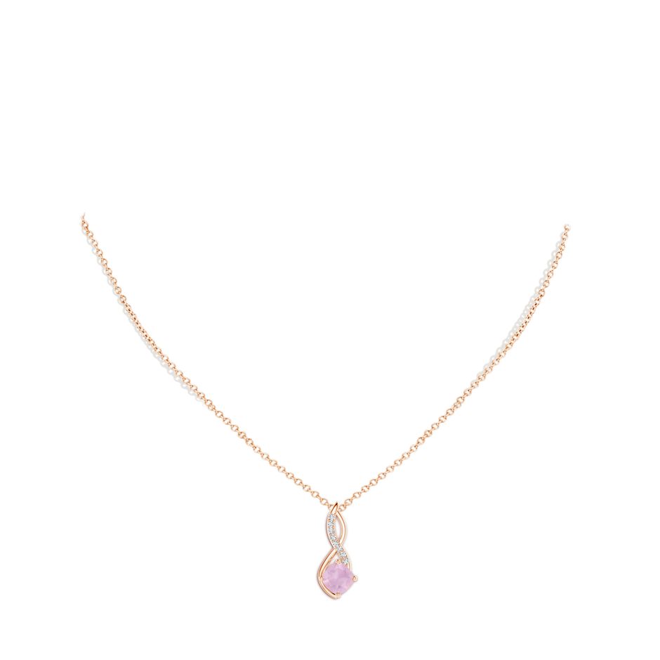 7mm AAAA Rose Quartz Infinity Pendant with Diamond Accents in 18K Rose Gold pen