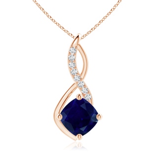 10mm AA Blue Sapphire Infinity Pendant with Diamond Accents in Rose Gold