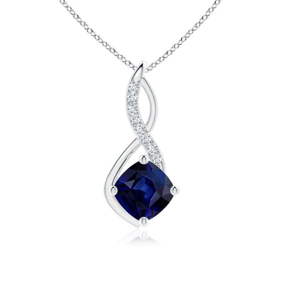 8mm AAA Blue Sapphire Infinity Pendant with Diamond Accents in White Gold 