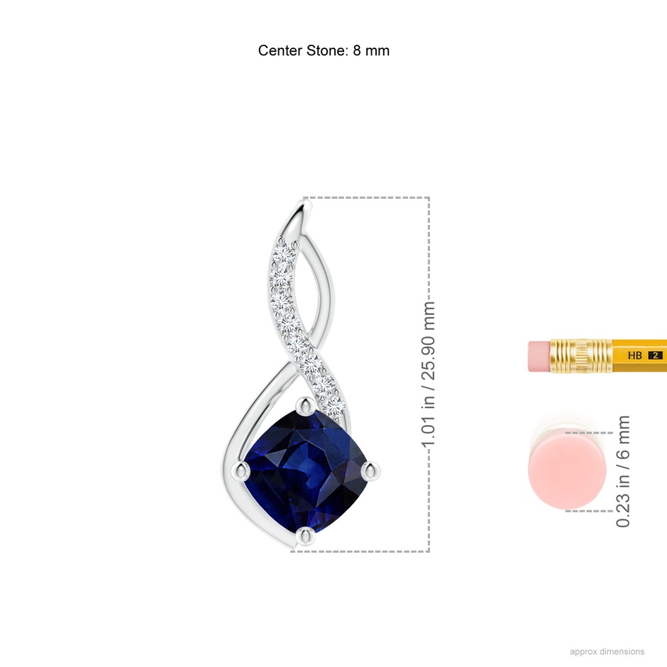 8mm AAA Blue Sapphire Infinity Pendant with Diamond Accents in White Gold ruler