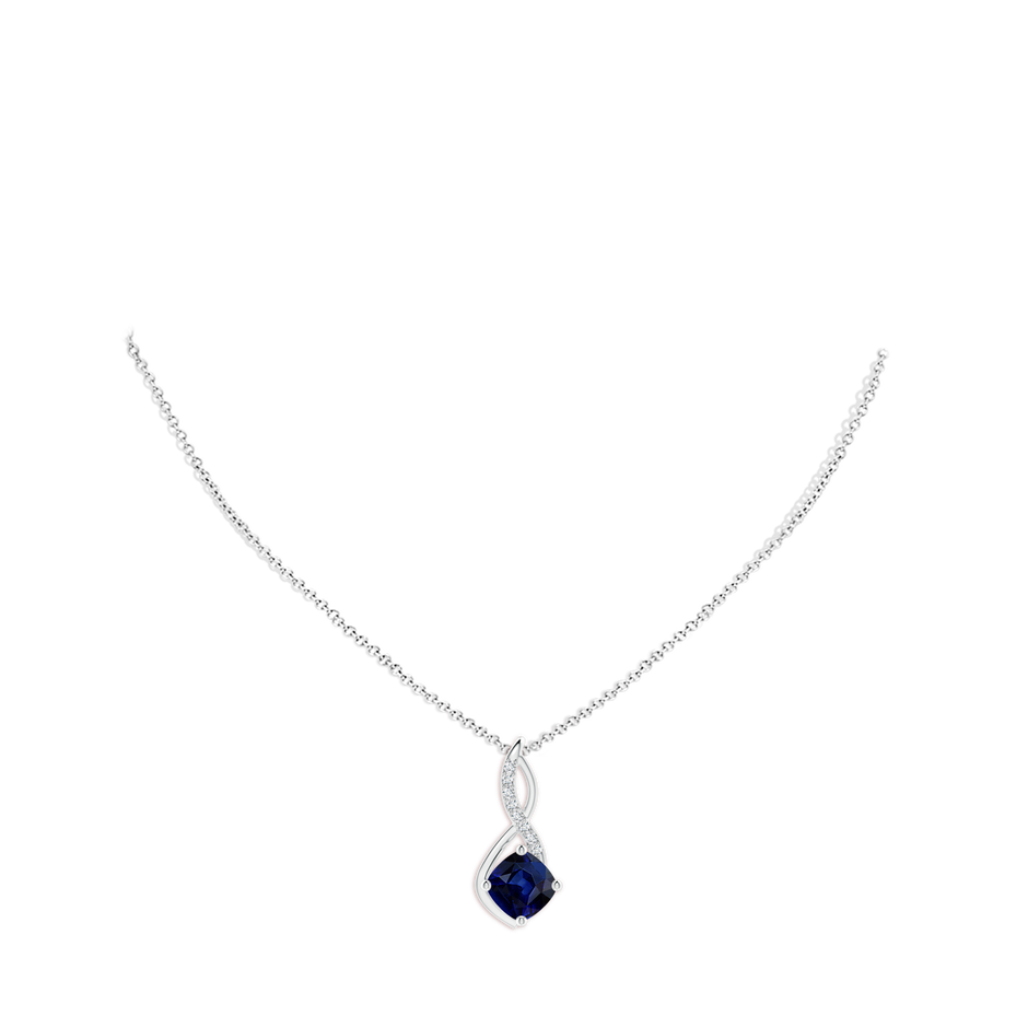 8mm AAA Blue Sapphire Infinity Pendant with Diamond Accents in White Gold pen