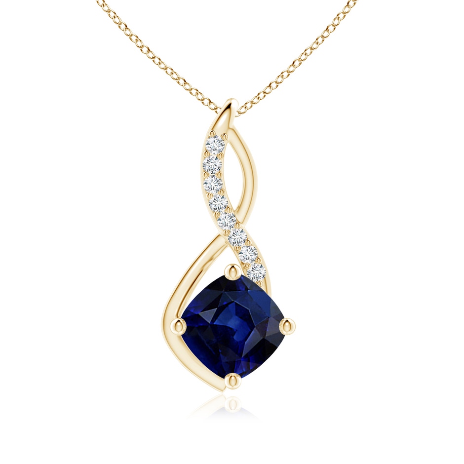 9mm AAA Blue Sapphire Infinity Pendant with Diamond Accents in Yellow Gold 