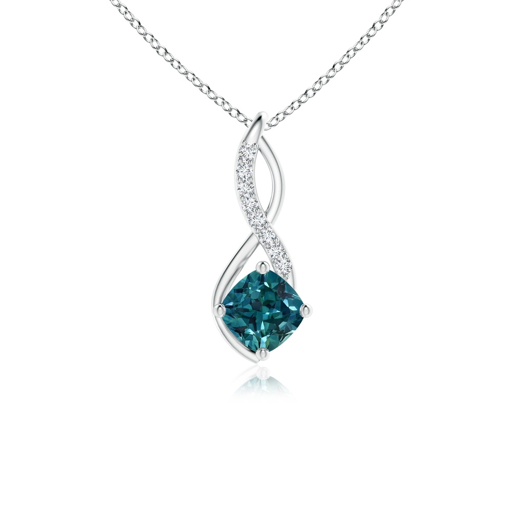 5mm AAA Teal Montana Sapphire Infinity Pendant with Diamond Accents in White Gold