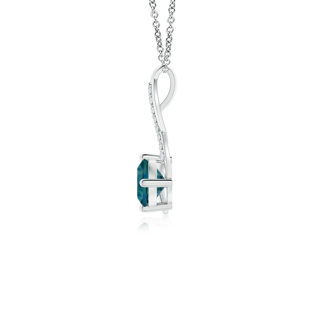 5mm AAA Teal Montana Sapphire Infinity Pendant with Diamond Accents in White Gold Side 1