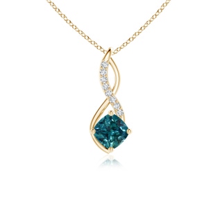 5mm AAA Teal Montana Sapphire Infinity Pendant with Diamond Accents in Yellow Gold