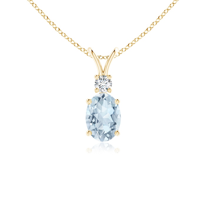 7x5mm A V-Bale Oval Aquamarine Solitaire Pendant with Diamond in Yellow Gold 