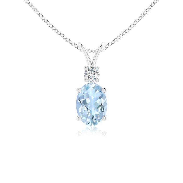 7x5mm AA V-Bale Oval Aquamarine Solitaire Pendant with Diamond in S999 Silver 