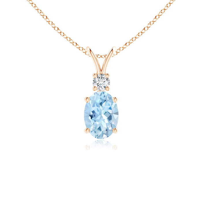7x5mm AAA V-Bale Oval Aquamarine Solitaire Pendant with Diamond in Rose Gold 