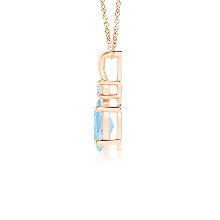 7x5mm AAA V-Bale Oval Aquamarine Solitaire Pendant with Diamond in Rose Gold product image