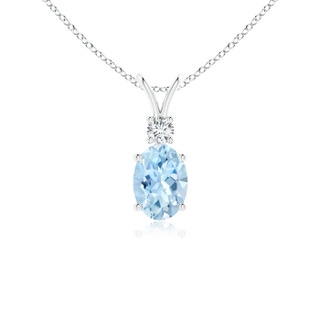 7x5mm AAA V-Bale Oval Aquamarine Solitaire Pendant with Diamond in White Gold