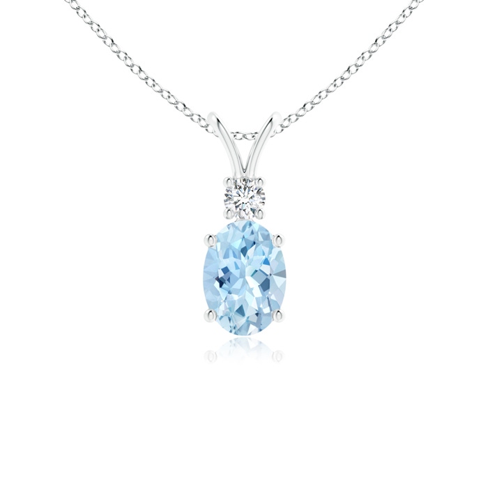 7x5mm AAA V-Bale Oval Aquamarine Solitaire Pendant with Diamond in White Gold 