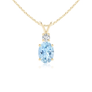 7x5mm AAA V-Bale Oval Aquamarine Solitaire Pendant with Diamond in Yellow Gold