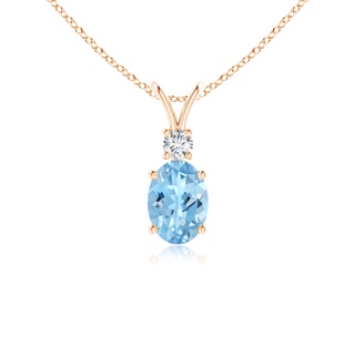 7x5mm AAAA V-Bale Oval Aquamarine Solitaire Pendant with Diamond in Rose Gold