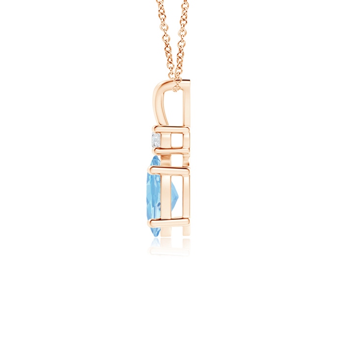 7x5mm AAAA V-Bale Oval Aquamarine Solitaire Pendant with Diamond in Rose Gold product image