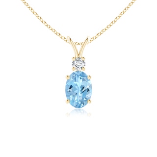 7x5mm AAAA V-Bale Oval Aquamarine Solitaire Pendant with Diamond in Yellow Gold