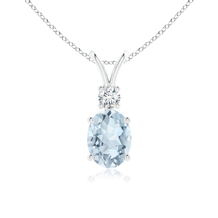 8x6mm A V-Bale Oval Aquamarine Solitaire Pendant with Diamond in White Gold 