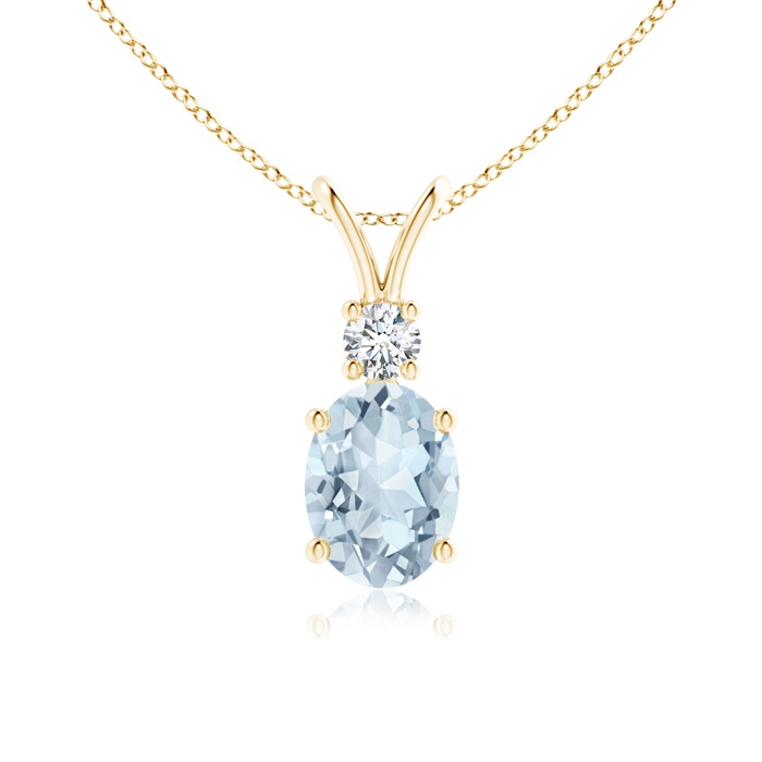 8x6mm A V-Bale Oval Aquamarine Solitaire Pendant with Diamond in Yellow Gold 