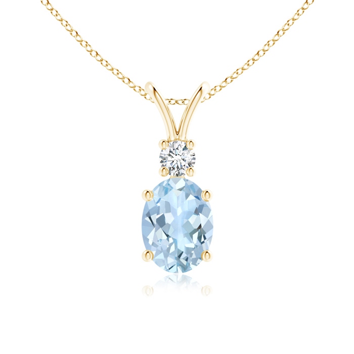 8x6mm AA V-Bale Oval Aquamarine Solitaire Pendant with Diamond in Yellow Gold 