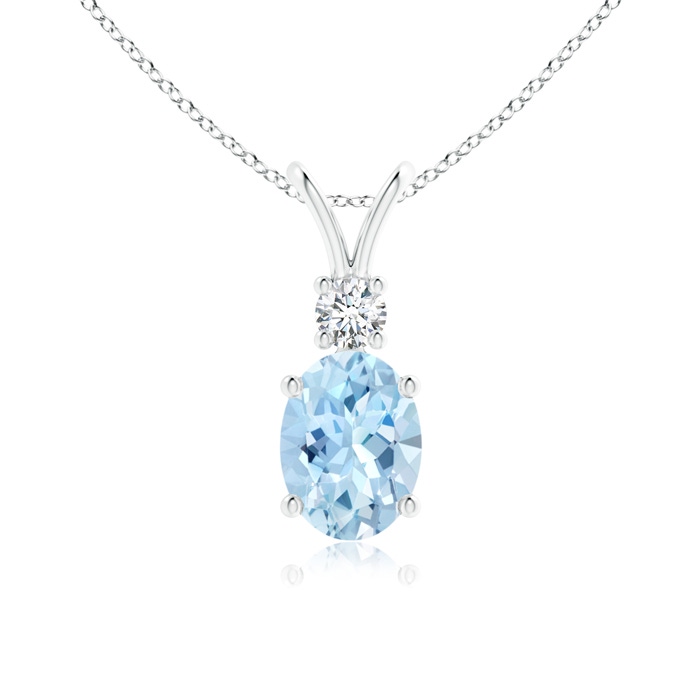 8x6mm AAA V-Bale Oval Aquamarine Solitaire Pendant with Diamond in 9K White Gold 