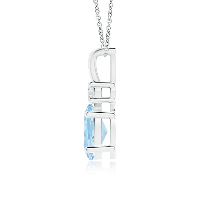 8x6mm AAA V-Bale Oval Aquamarine Solitaire Pendant with Diamond in 9K White Gold product image